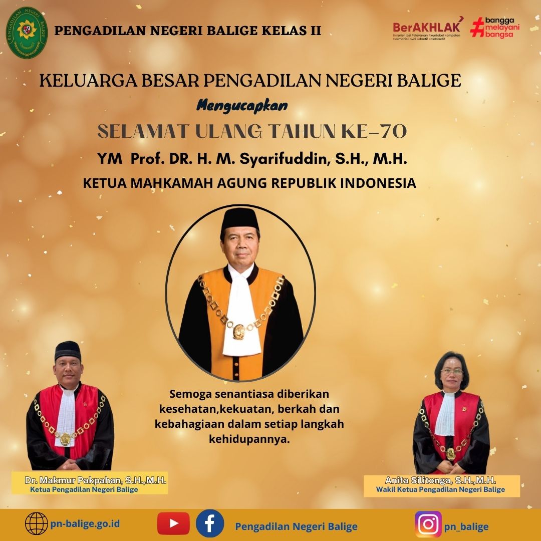Selamat Ulang Tahun Yang Ke-70 Prof. Dr. H. M. Syarifuddin, S.H., M.H. Ketua Mahkamah Agung Republik Indonesia Selamat Ulang Tahun Yang Ke-70 Prof. Dr. H. M. Syarifuddin, S.H., M.H. Ketua Mahkamah Agung Republik Indonesia